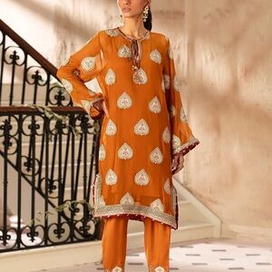 Orange Embroidered Kurta Set